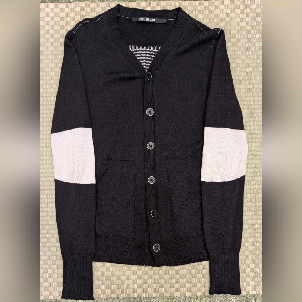 Nice Collective 100% Merino Wool Cardigan Black Men's Size Medium Made in USA